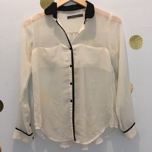 Zara Sheer Button Down with Black Collar